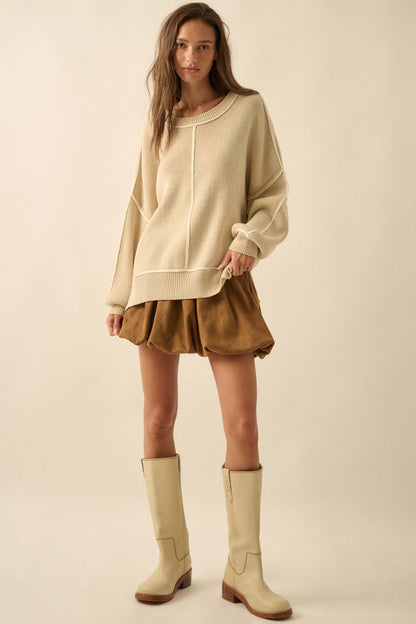 Best Life Exposed-Seam Ribbed Knit Sweater