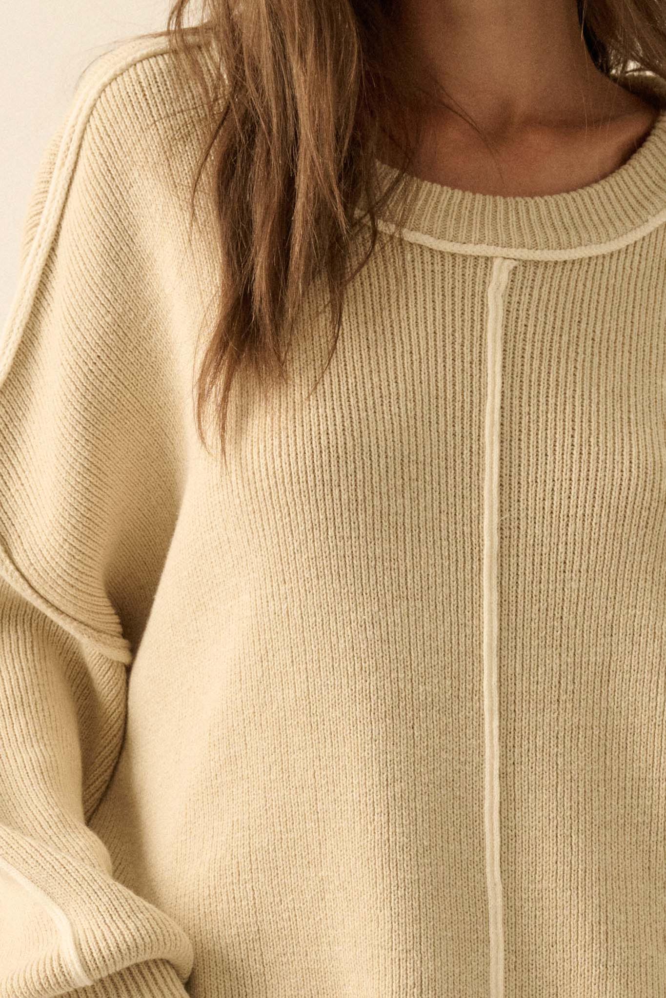 Best Life Exposed-Seam Ribbed Knit Sweater