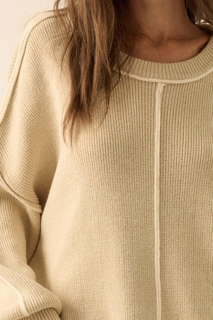 Best Life Exposed-Seam Ribbed Knit Sweater