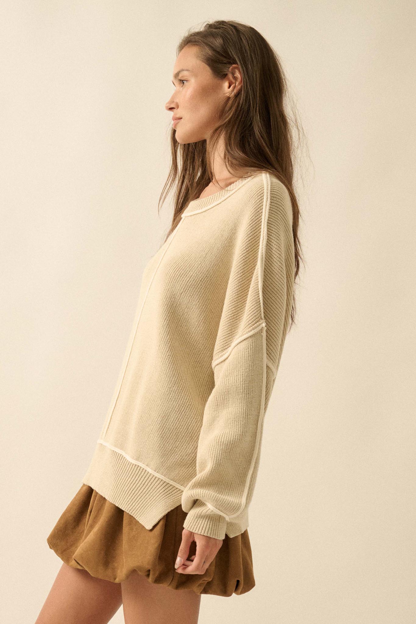 Best Life Exposed-Seam Ribbed Knit Sweater