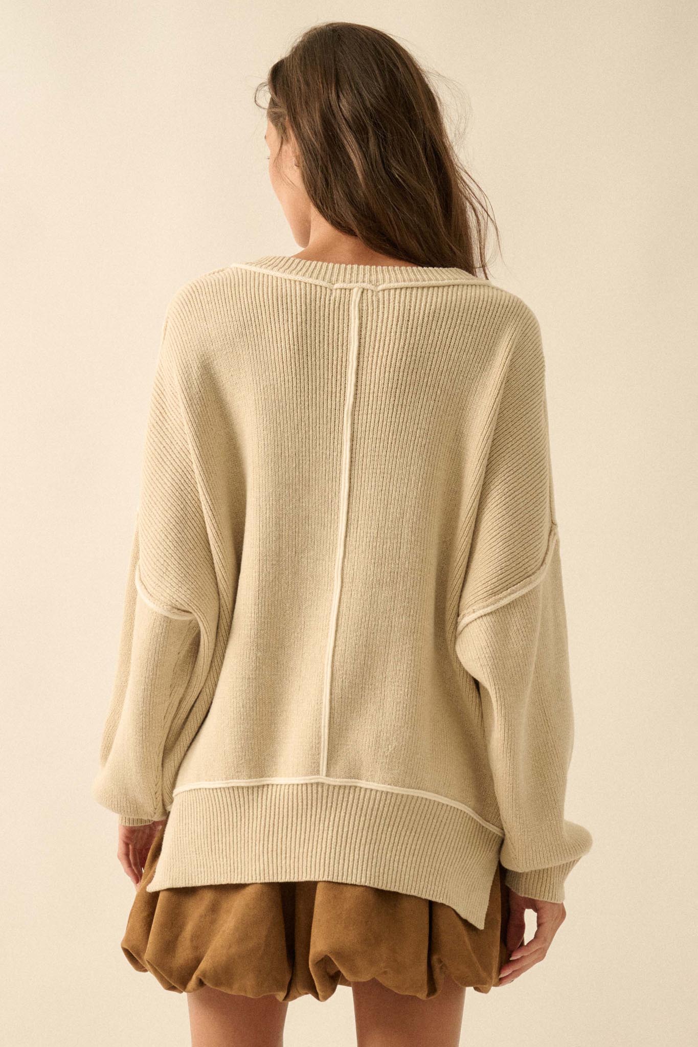 Best Life Exposed-Seam Ribbed Knit Sweater