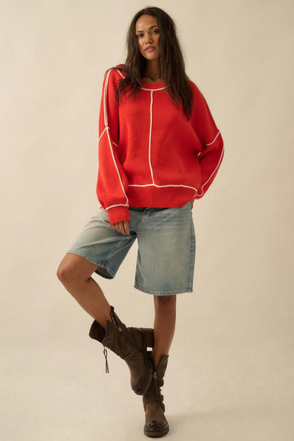 Best Life Exposed-Seam Ribbed Knit Sweater