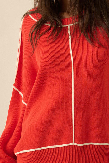 Best Life Exposed-Seam Ribbed Knit Sweater