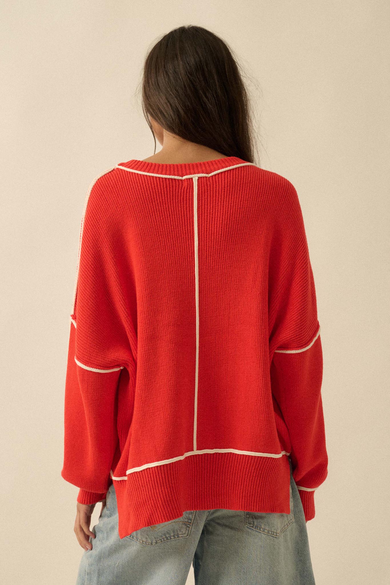 Best Life Exposed-Seam Ribbed Knit Sweater