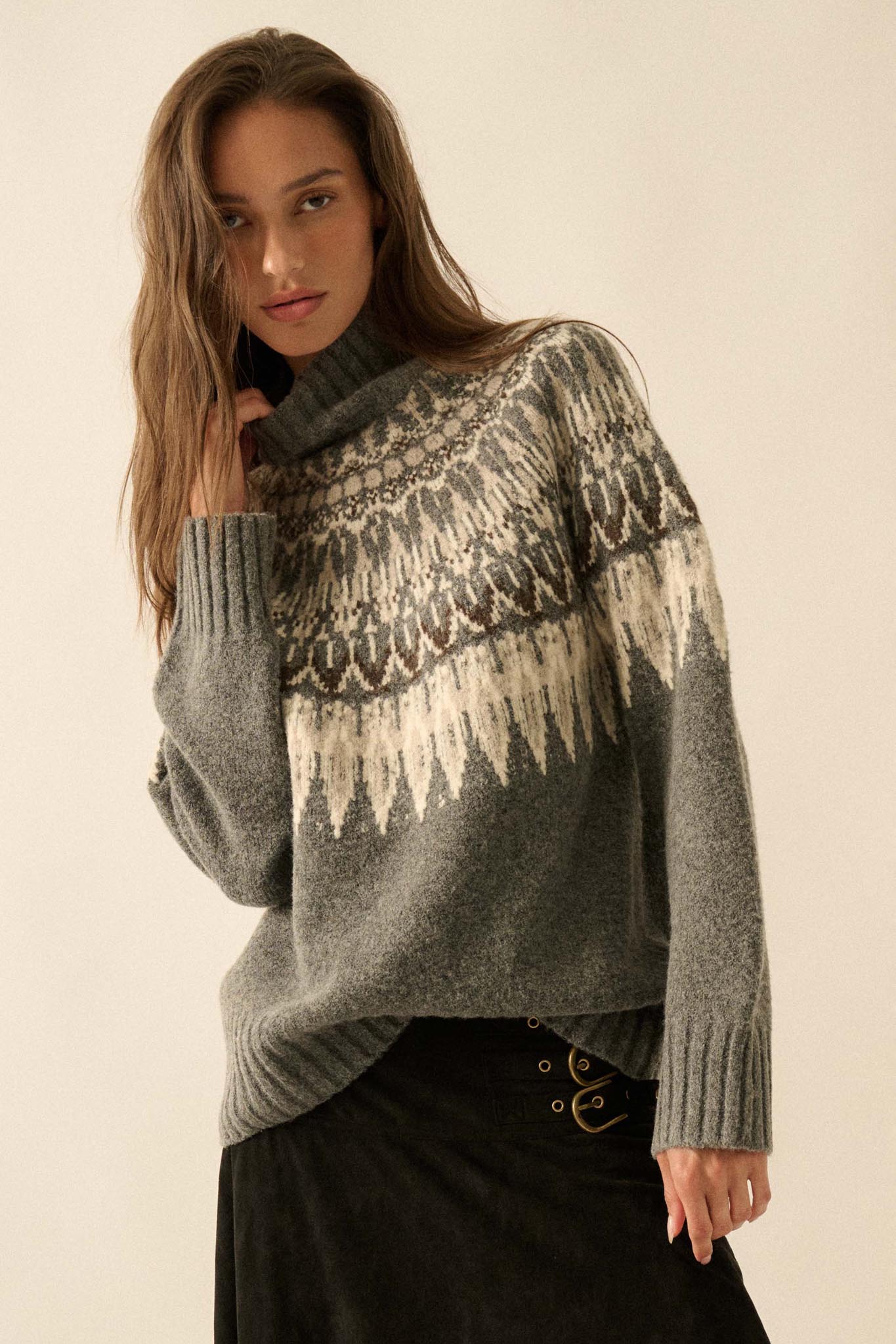 Heathered Hills Fair Isle Mock-Neck Sweater