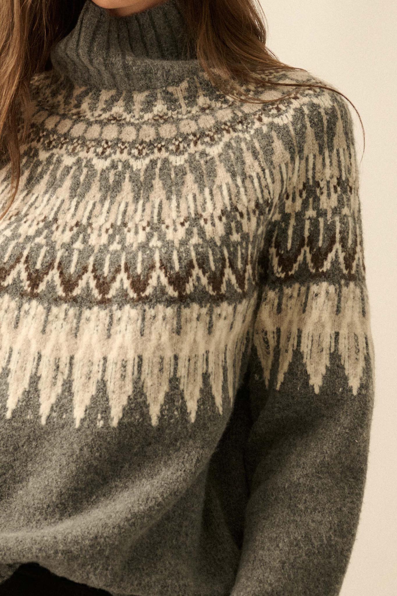 Heathered Hills Fair Isle Mock-Neck Sweater