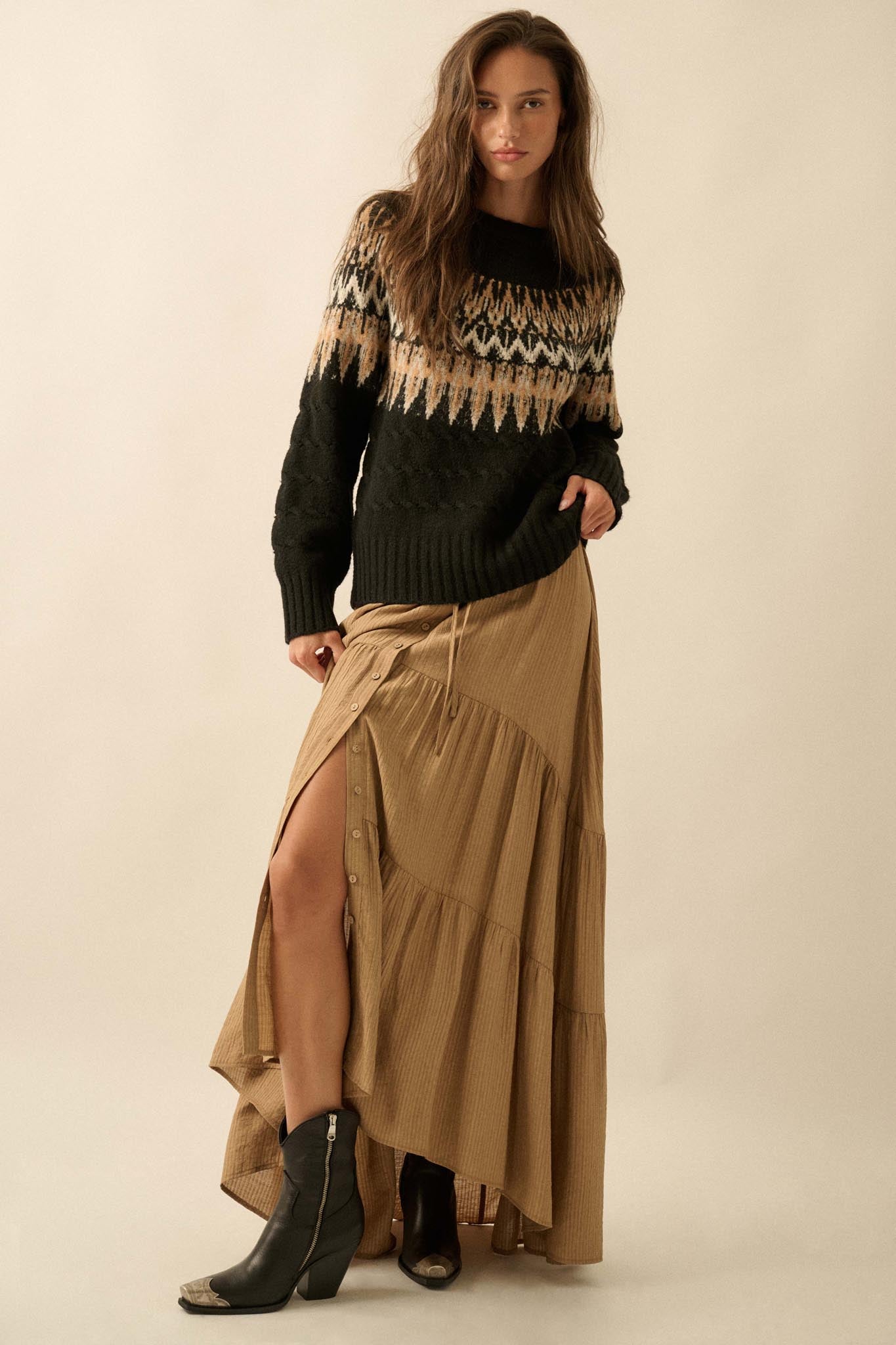 Misty Moors Fair Isle Cable Knit Sweater