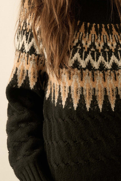 Misty Moors Fair Isle Cable Knit Sweater