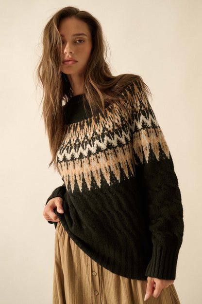 Misty Moors Fair Isle Cable Knit Sweater