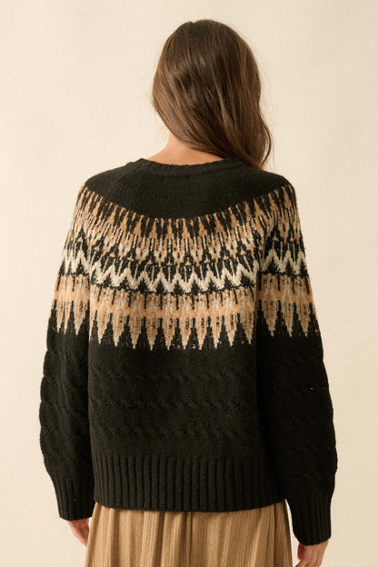 Misty Moors Fair Isle Cable Knit Sweater