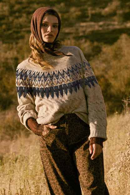Misty Moors Fair Isle Cable Knit Sweater