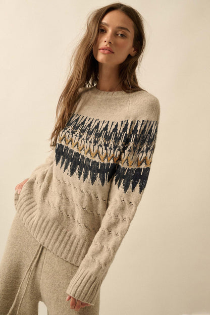 Misty Moors Fair Isle Cable Knit Sweater