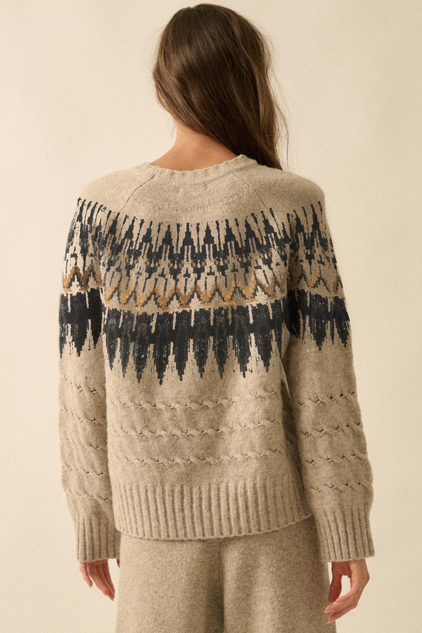 Misty Moors Fair Isle Cable Knit Sweater