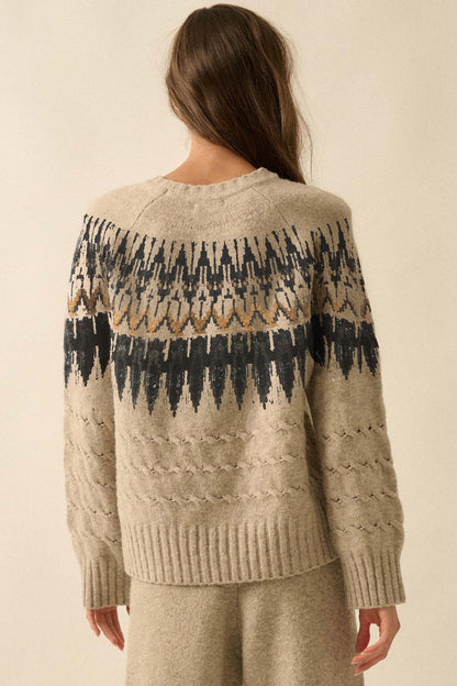 Misty Moors Fair Isle Cable Knit Sweater