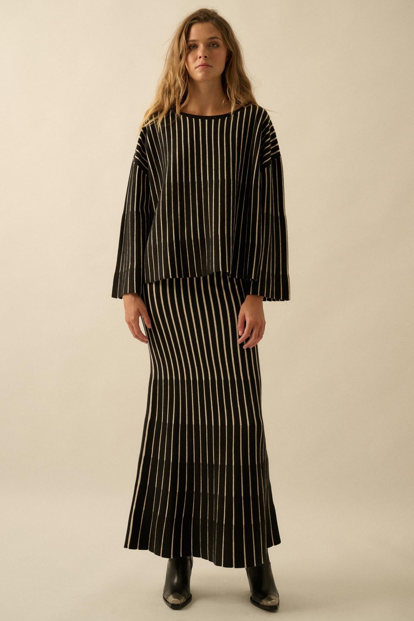 On the Line Striped Wide-Sleeve Loose-Fit Sweater