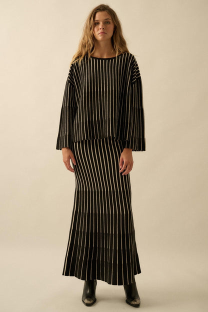 On the Line Striped Wide-Sleeve Loose-Fit Sweater