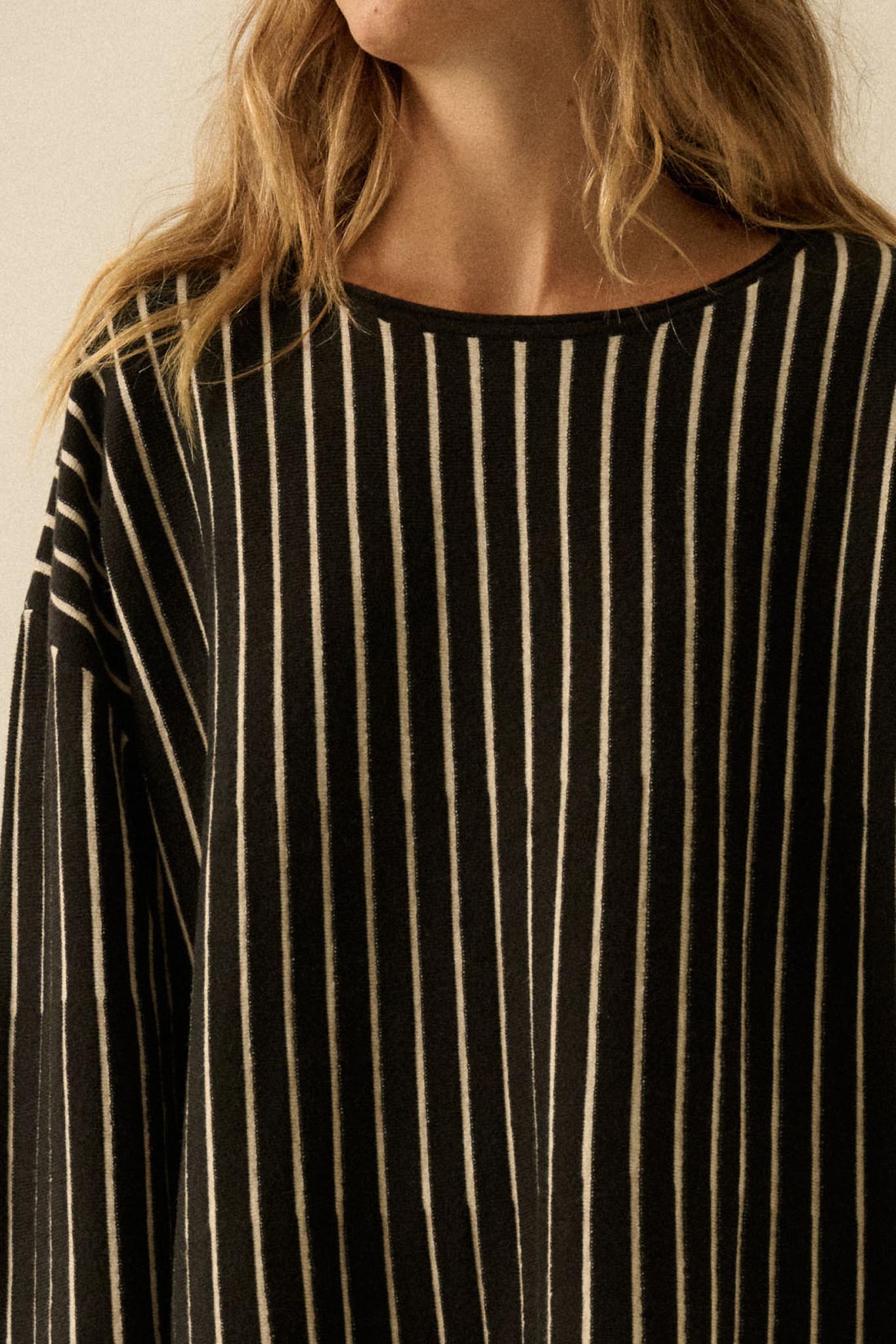 On the Line Striped Wide-Sleeve Loose-Fit Sweater