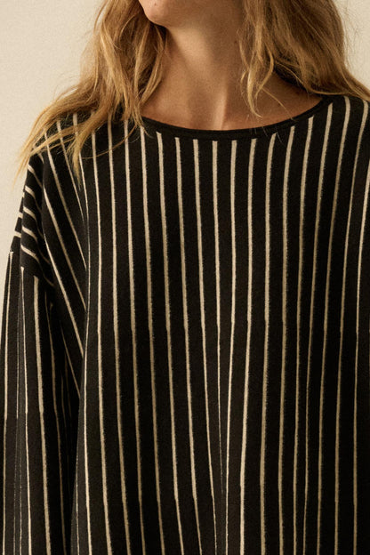 On the Line Striped Wide-Sleeve Loose-Fit Sweater
