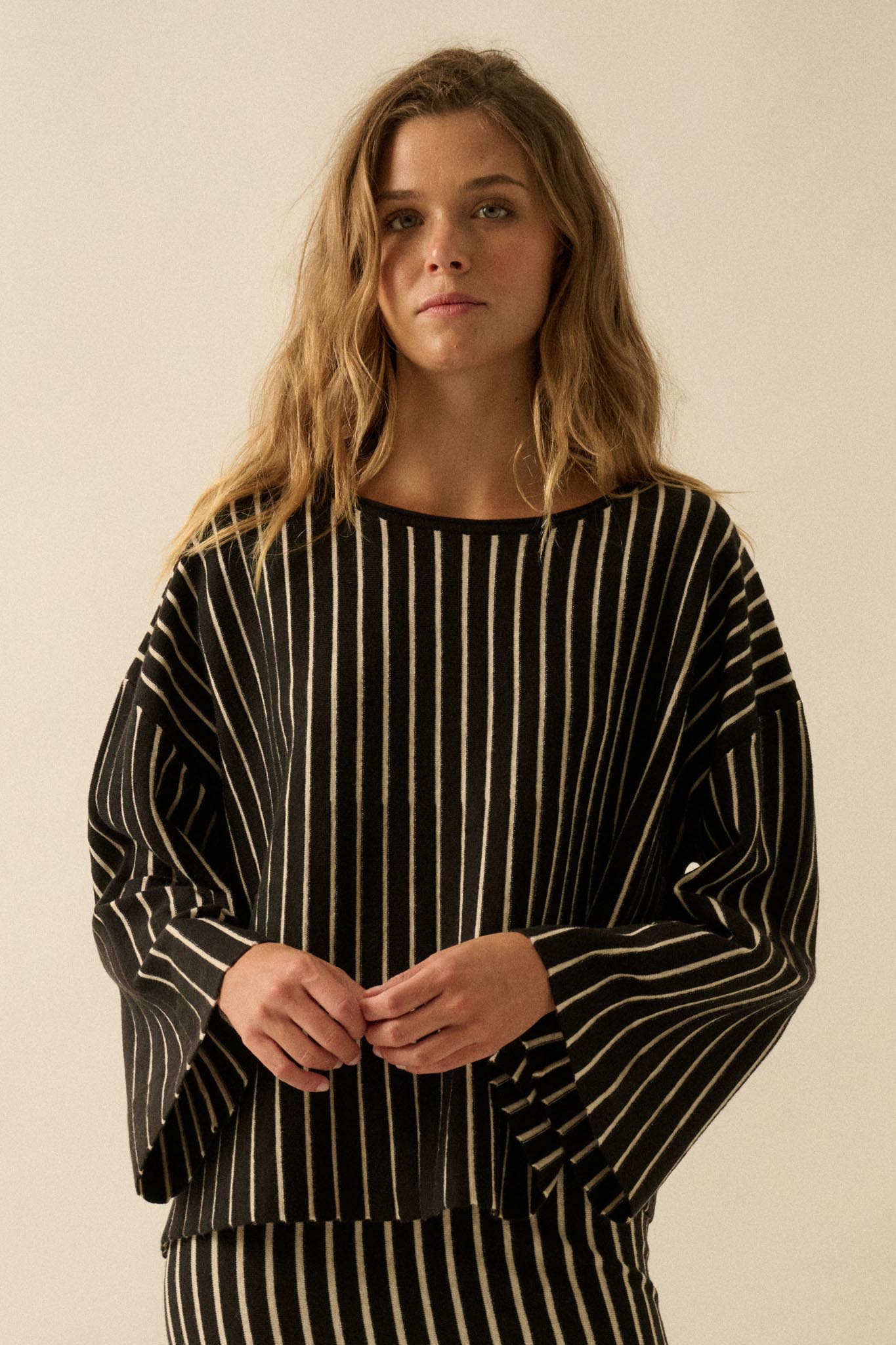 On the Line Striped Wide-Sleeve Loose-Fit Sweater