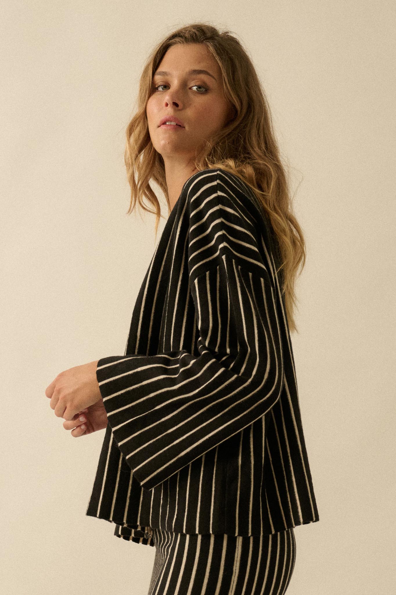 On the Line Striped Wide-Sleeve Loose-Fit Sweater