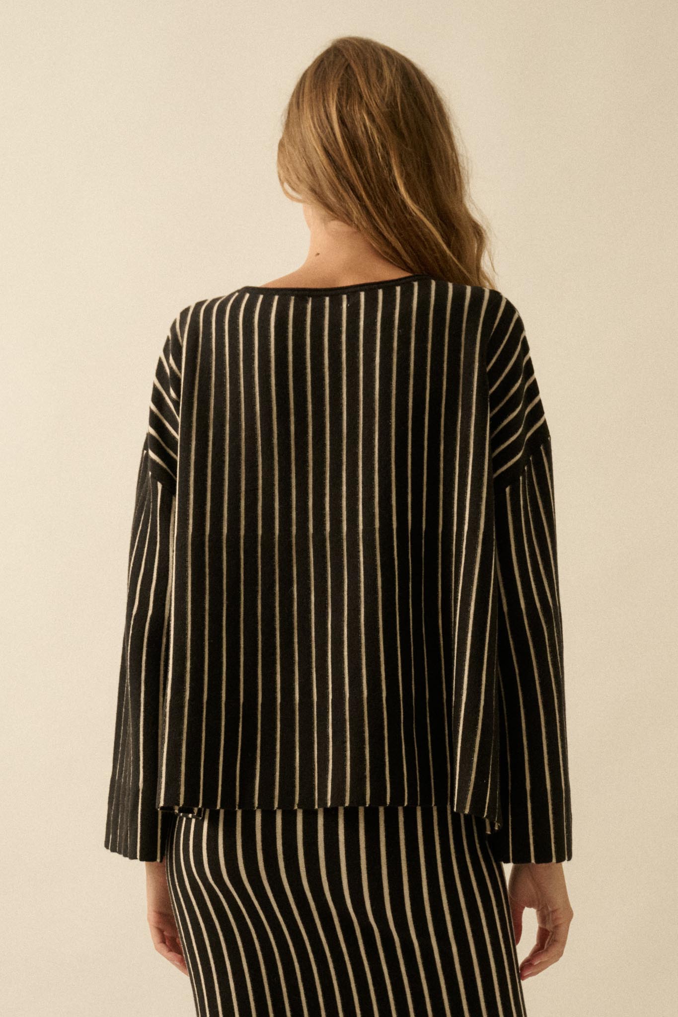 On the Line Striped Wide-Sleeve Loose-Fit Sweater