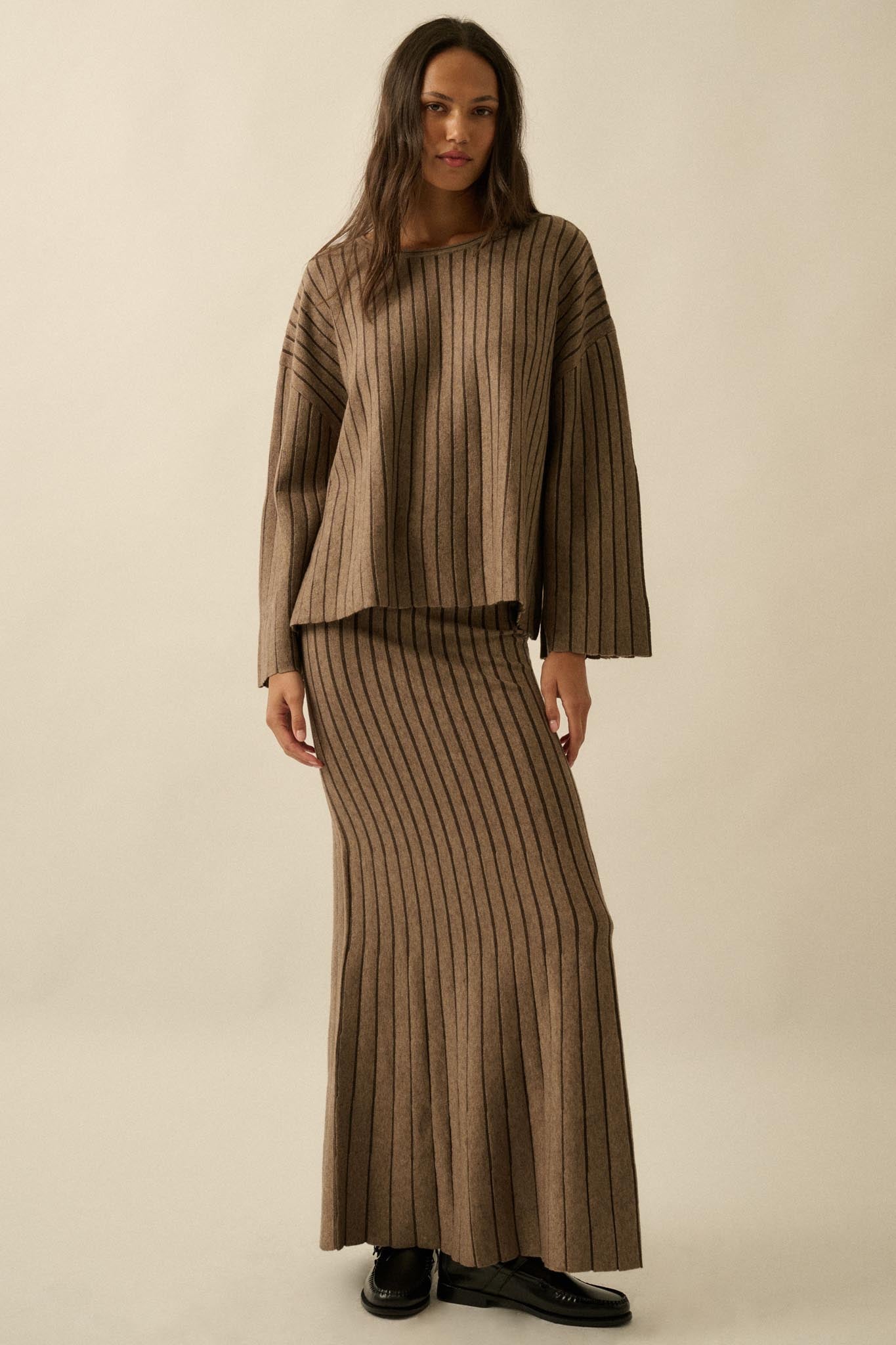 On the Line Striped Wide-Sleeve Loose-Fit Sweater
