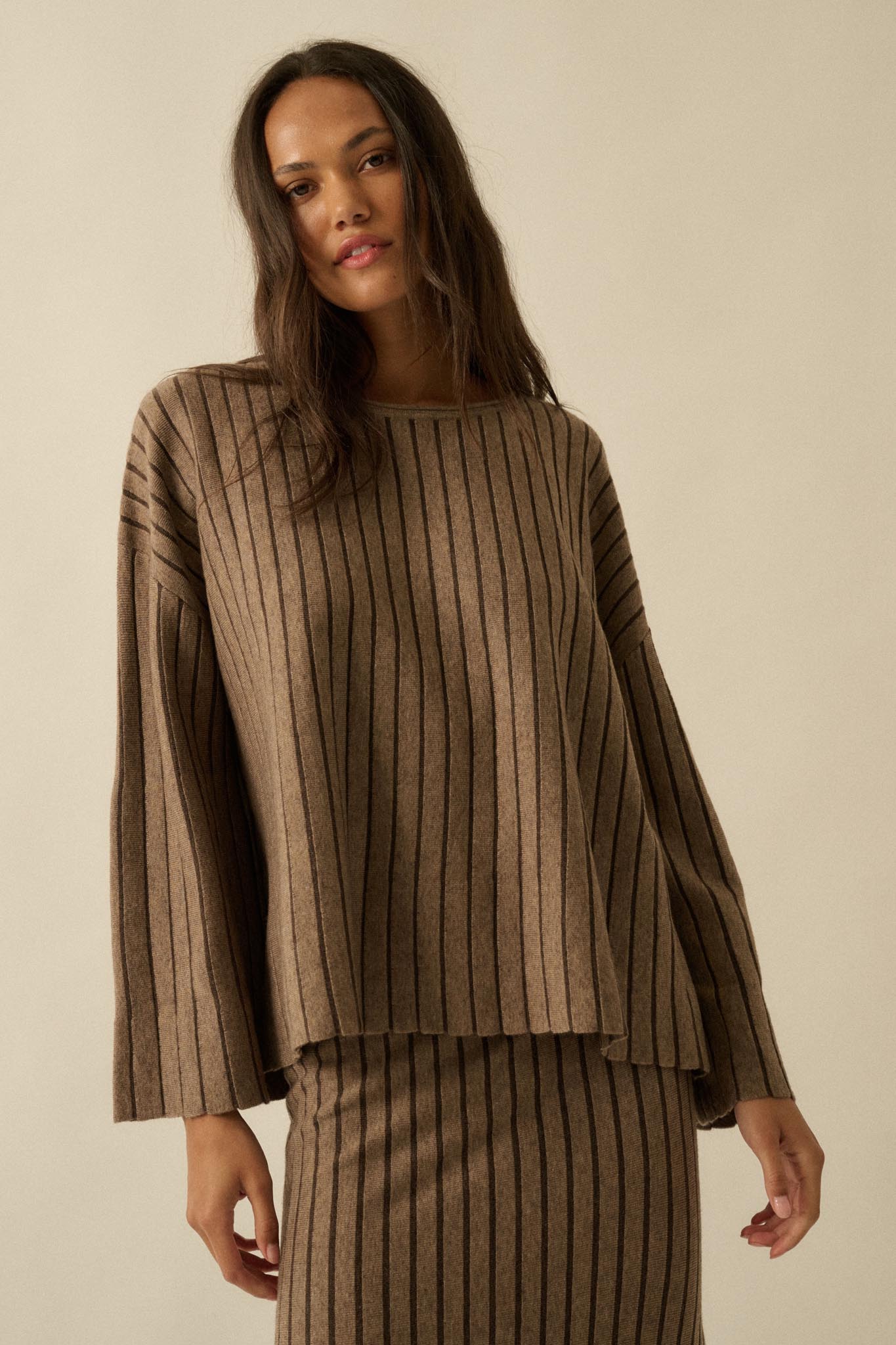 On the Line Striped Wide-Sleeve Loose-Fit Sweater