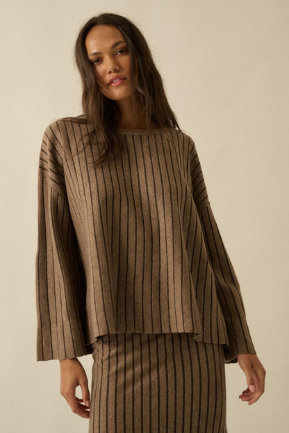 On the Line Striped Wide-Sleeve Loose-Fit Sweater