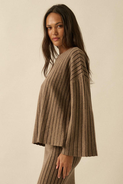 On the Line Striped Wide-Sleeve Loose-Fit Sweater