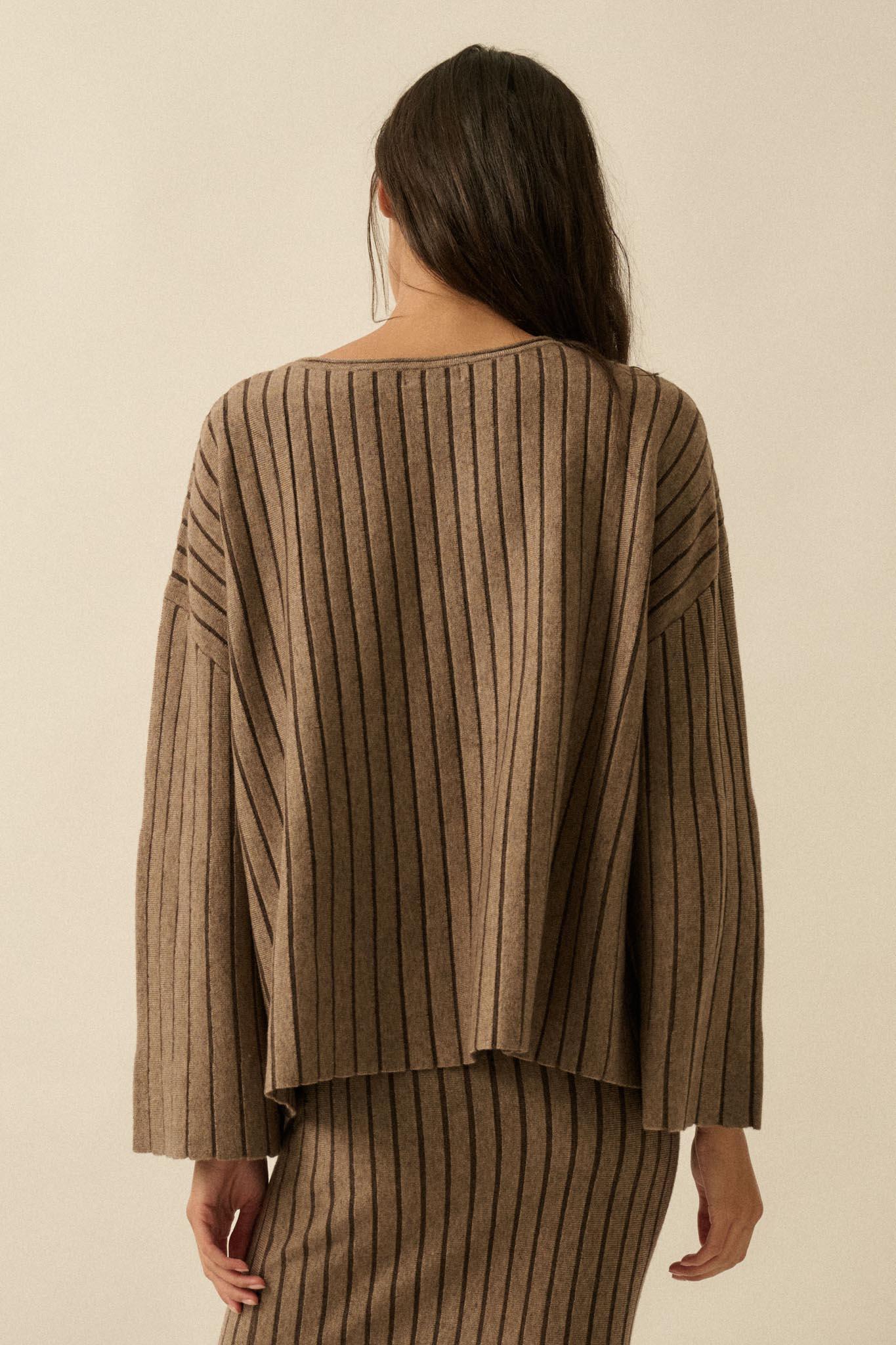 On the Line Striped Wide-Sleeve Loose-Fit Sweater