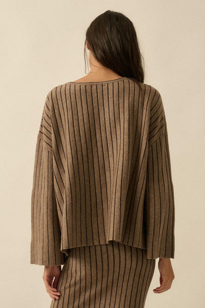On the Line Striped Wide-Sleeve Loose-Fit Sweater