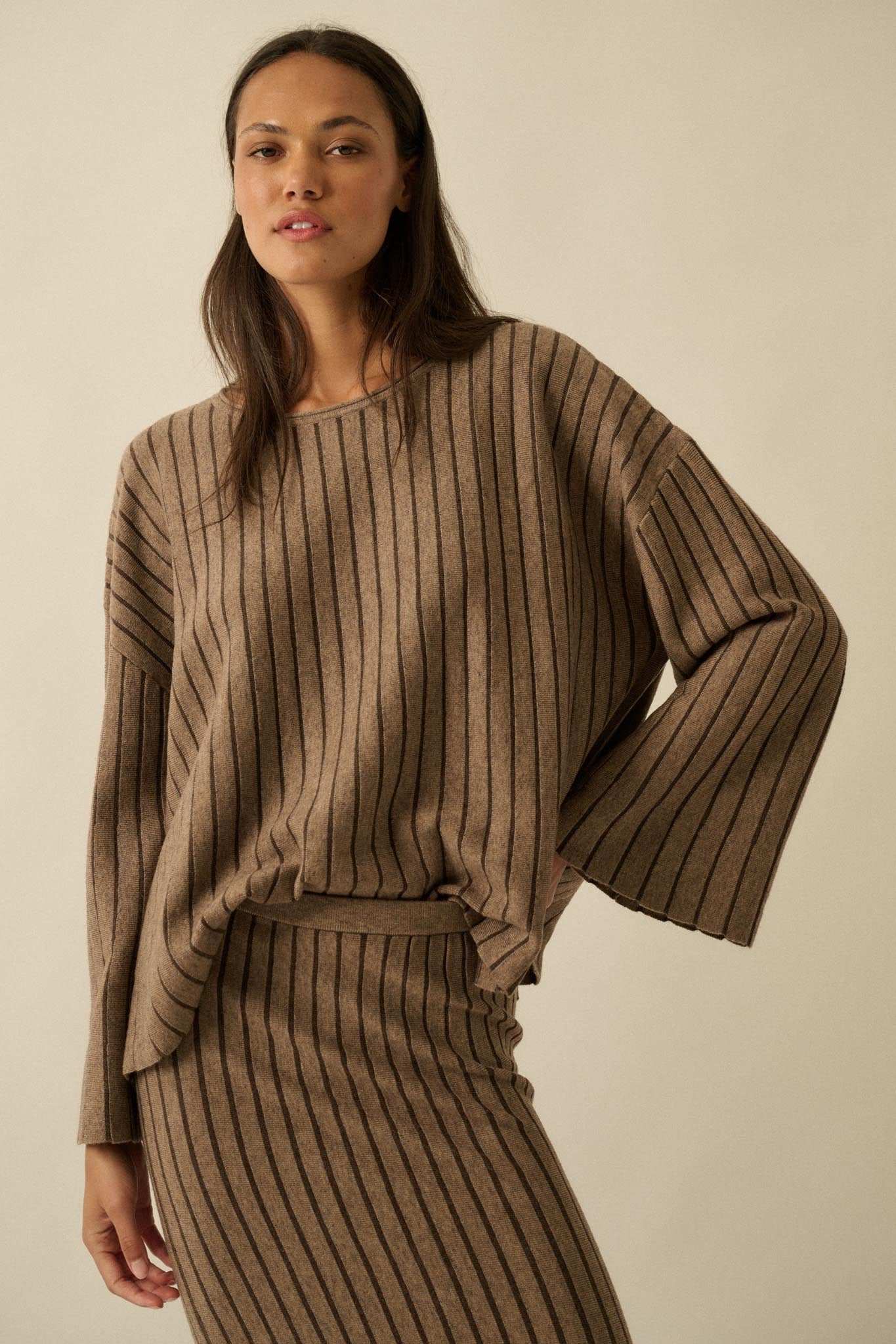 On the Line Striped Wide-Sleeve Loose-Fit Sweater