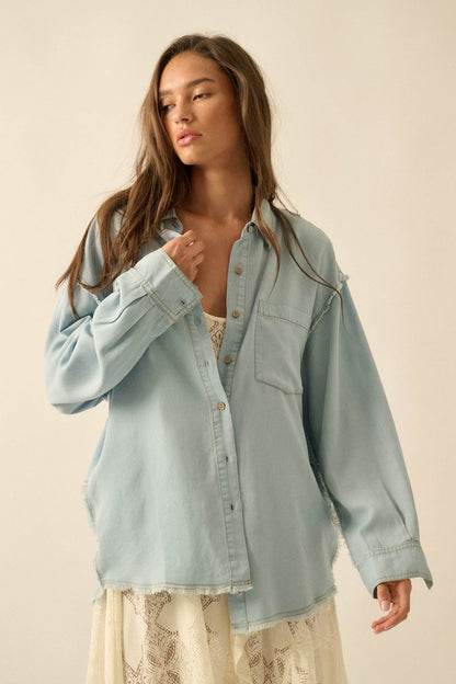 Blue Collar Denim Raw-Edge Button-Up Pocket Shirt
