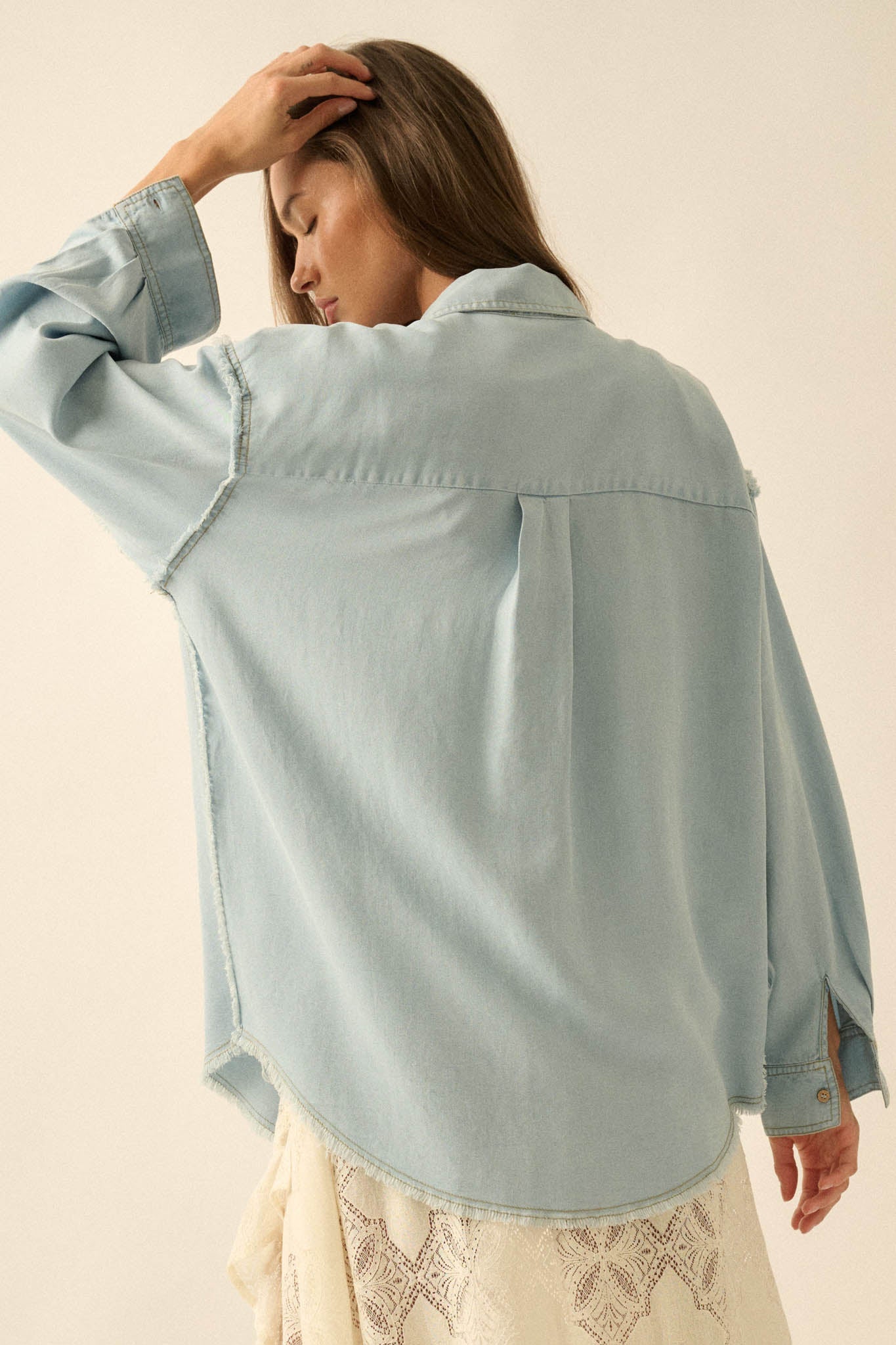 Blue Collar Denim Raw-Edge Button-Up Pocket Shirt