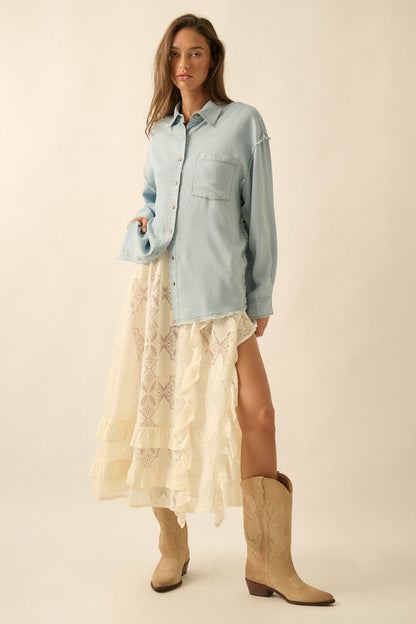 Blue Collar Denim Raw-Edge Button-Up Pocket Shirt