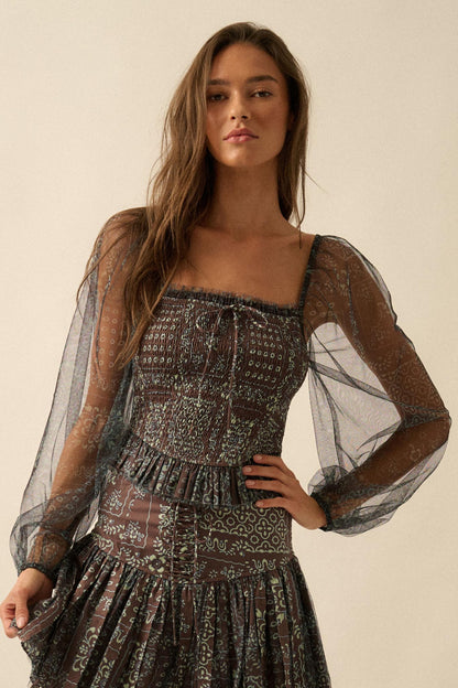 Bandana Belle Smocked Floral Tulle Peasant Top