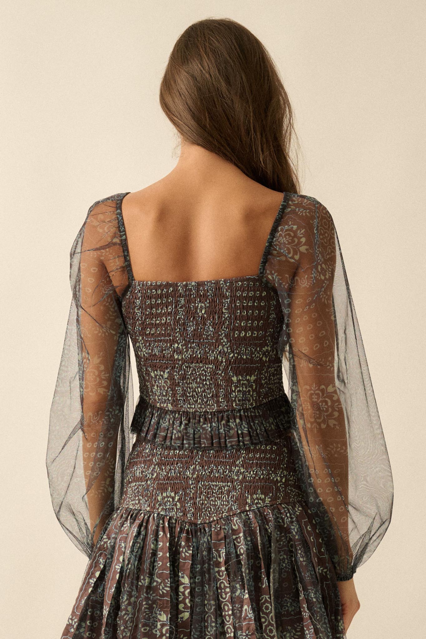 Bandana Belle Smocked Floral Tulle Peasant Top