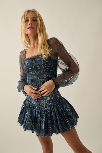 Bandana Belle Smocked Floral Tulle Peasant Top