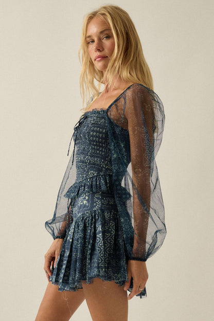 Bandana Belle Smocked Floral Tulle Peasant Top