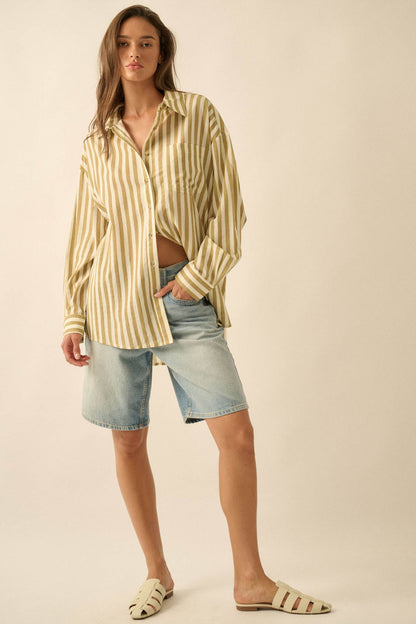 Saturday Morning Oversize Striped Button-Up Shirt