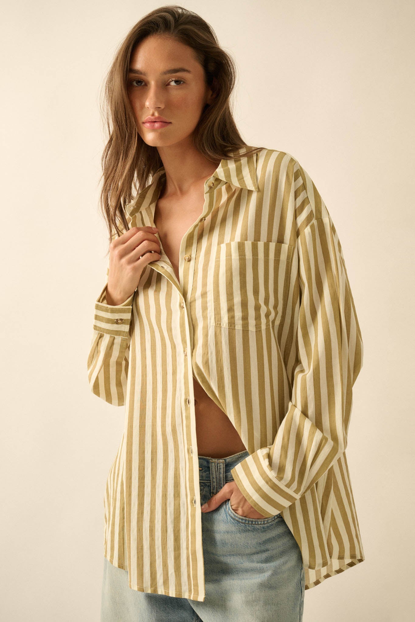 Saturday Morning Oversize Striped Button-Up Shirt