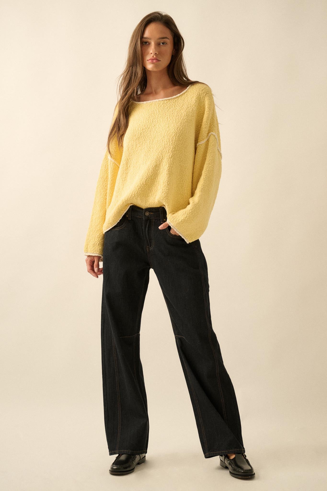 Get Cozy Textured Knit Exposed-Seam Sweater