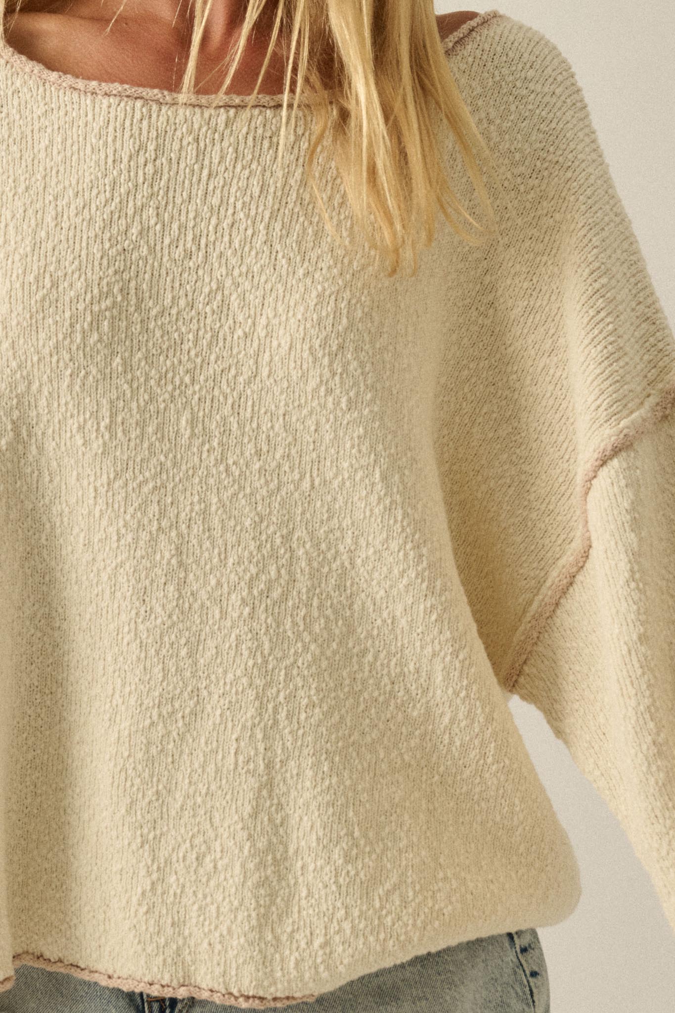 Get Cozy Textured Knit Exposed-Seam Sweater