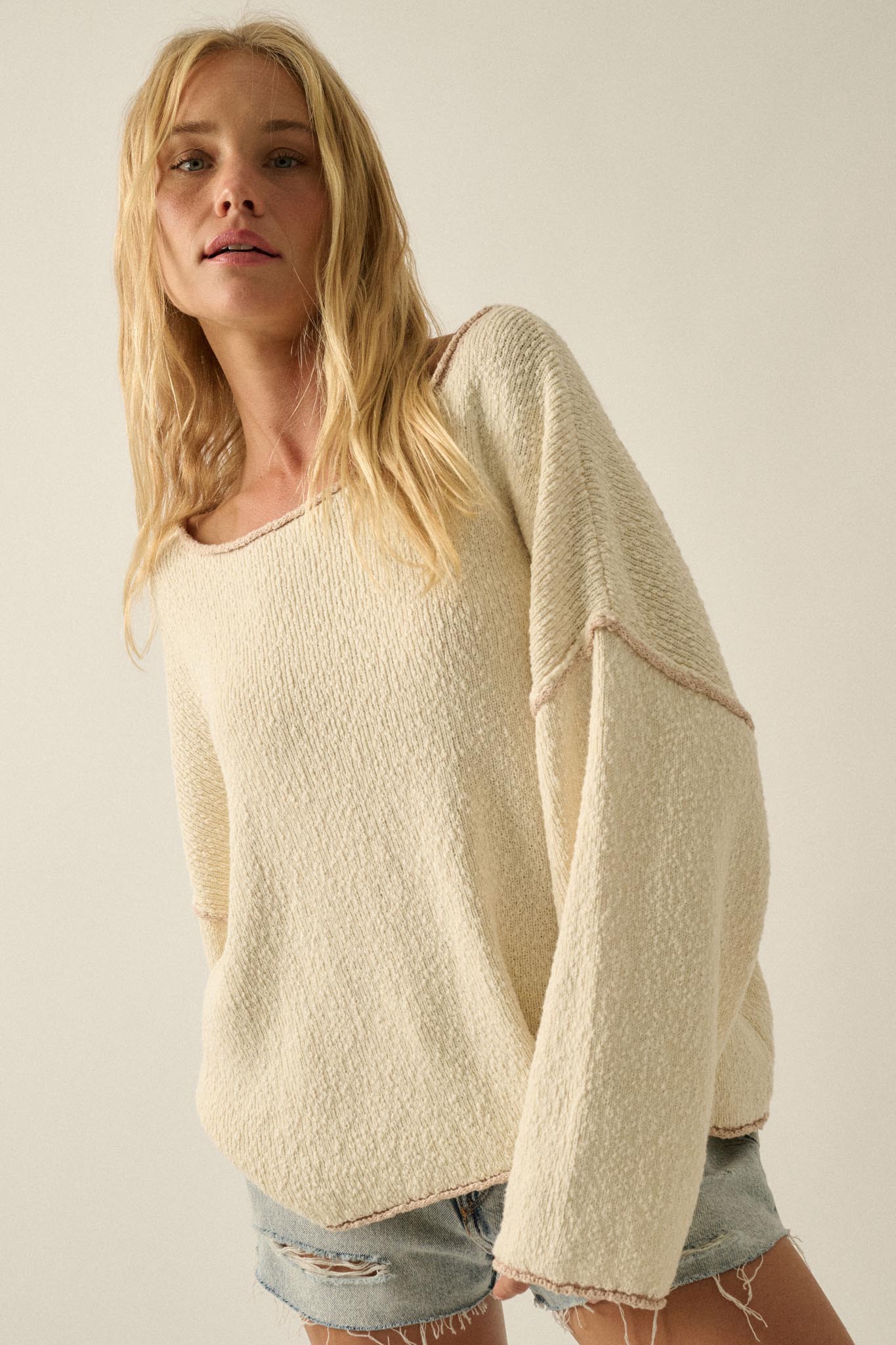 Get Cozy Textured Knit Exposed-Seam Sweater