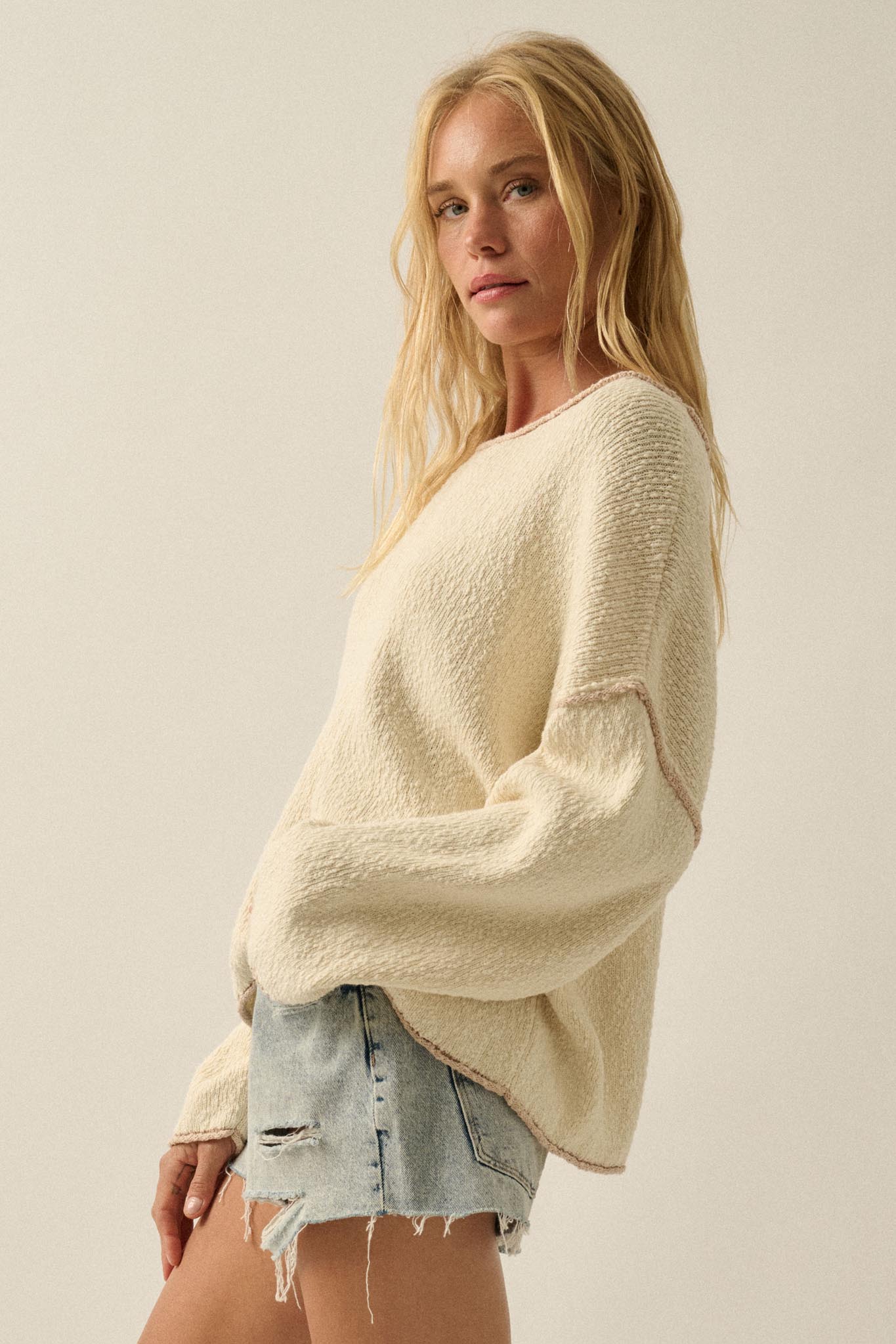 Get Cozy Textured Knit Exposed-Seam Sweater
