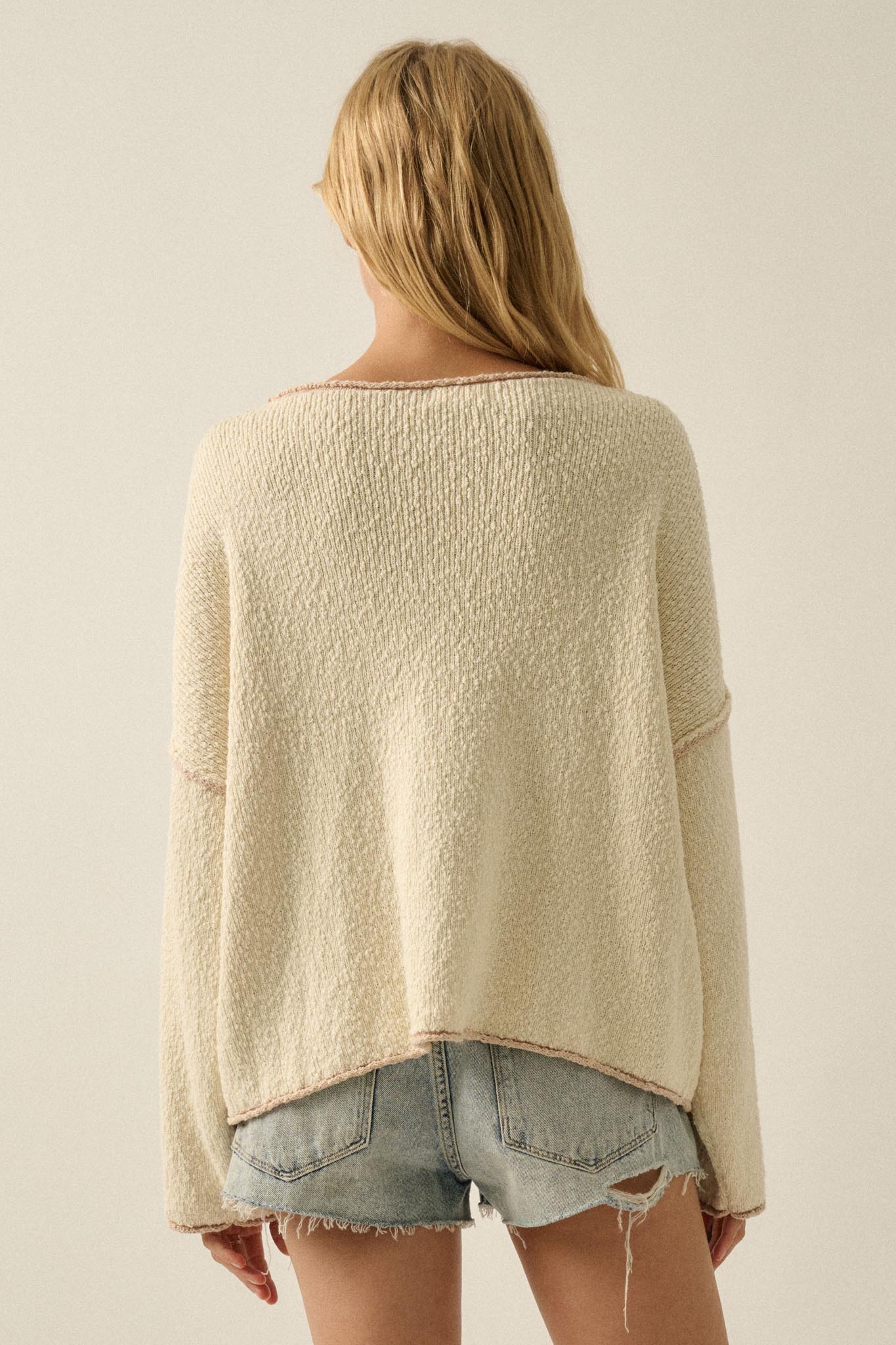 Get Cozy Textured Knit Exposed-Seam Sweater
