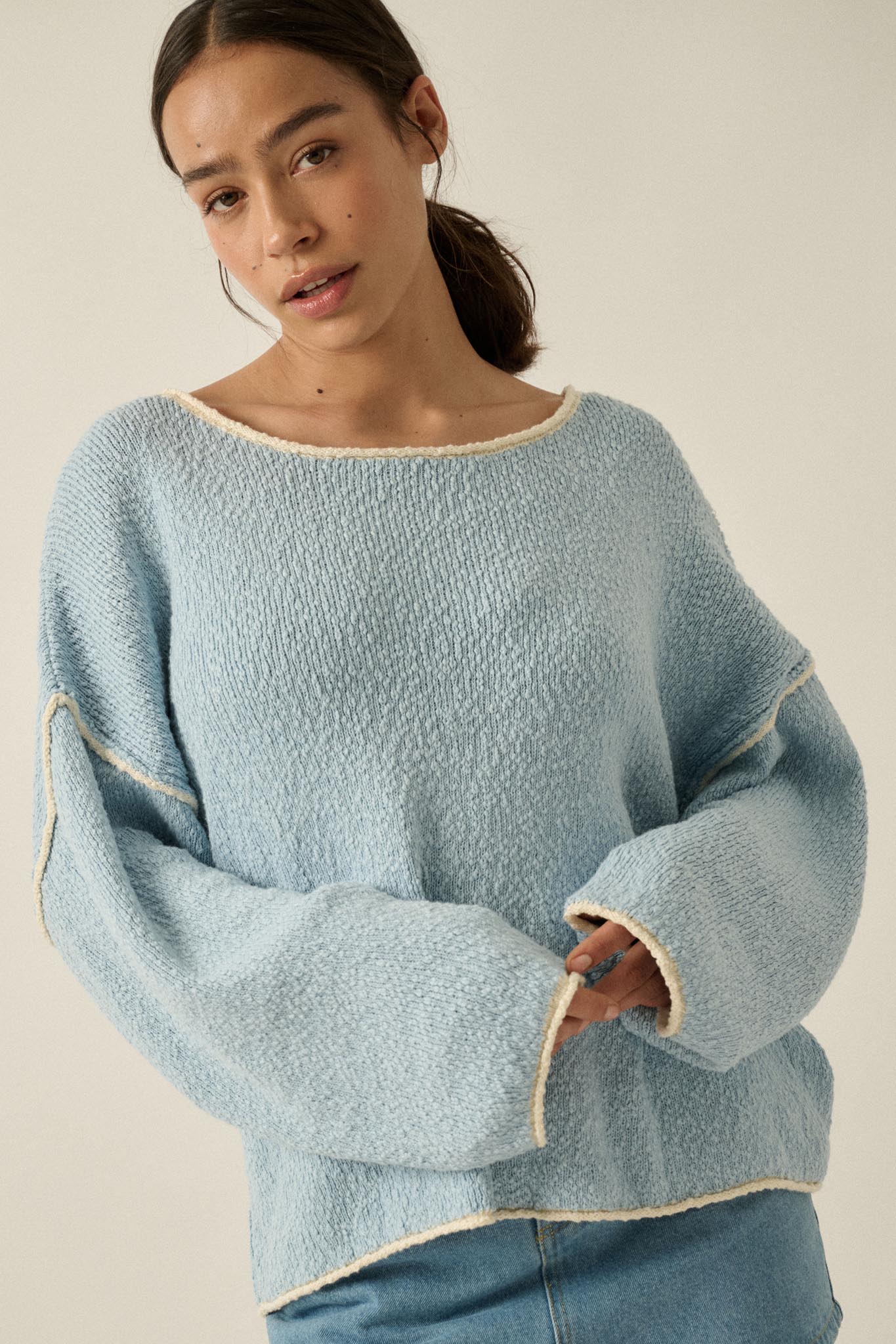 Get Cozy Textured Knit Exposed-Seam Sweater