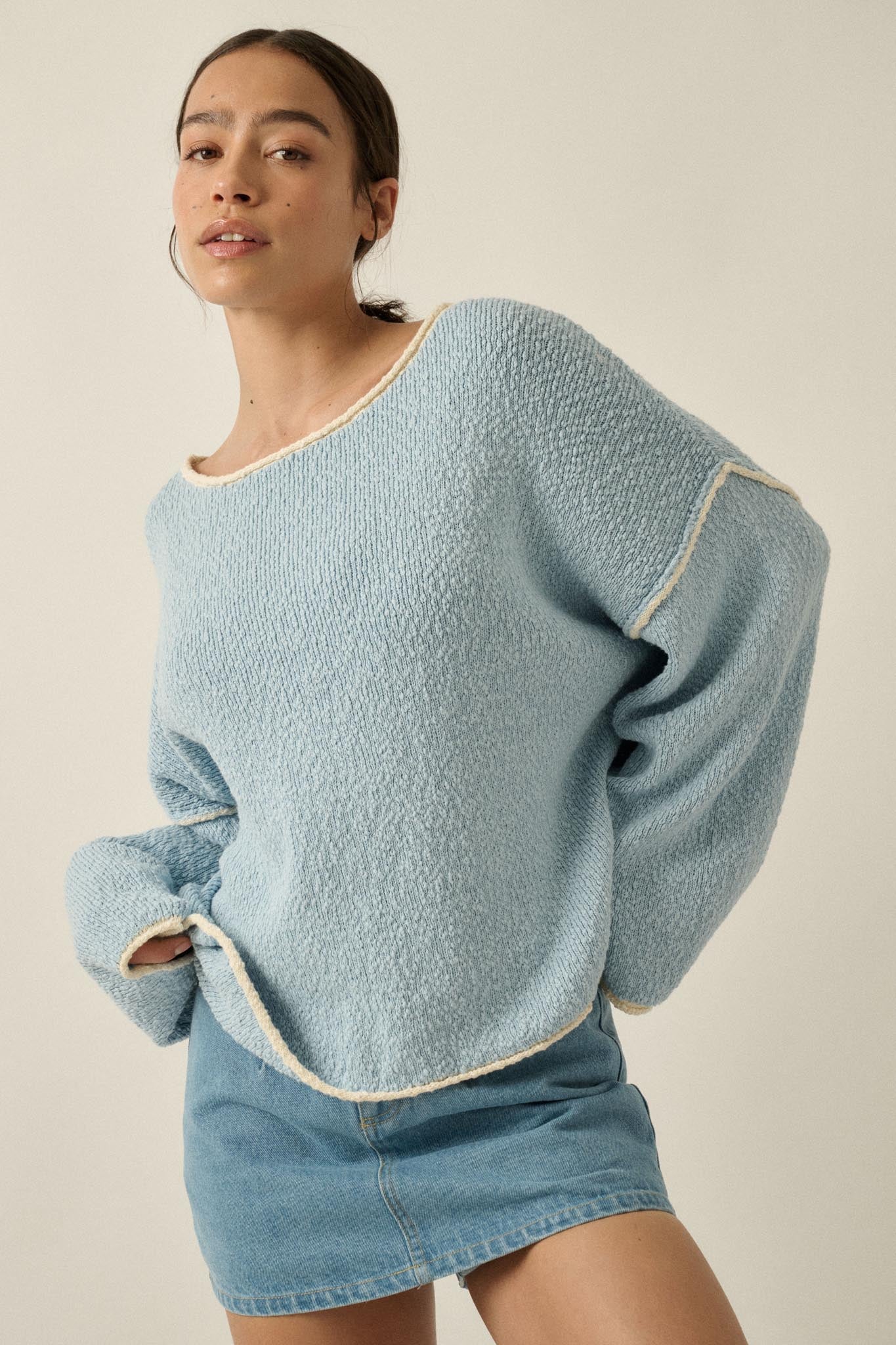 Get Cozy Textured Knit Exposed-Seam Sweater
