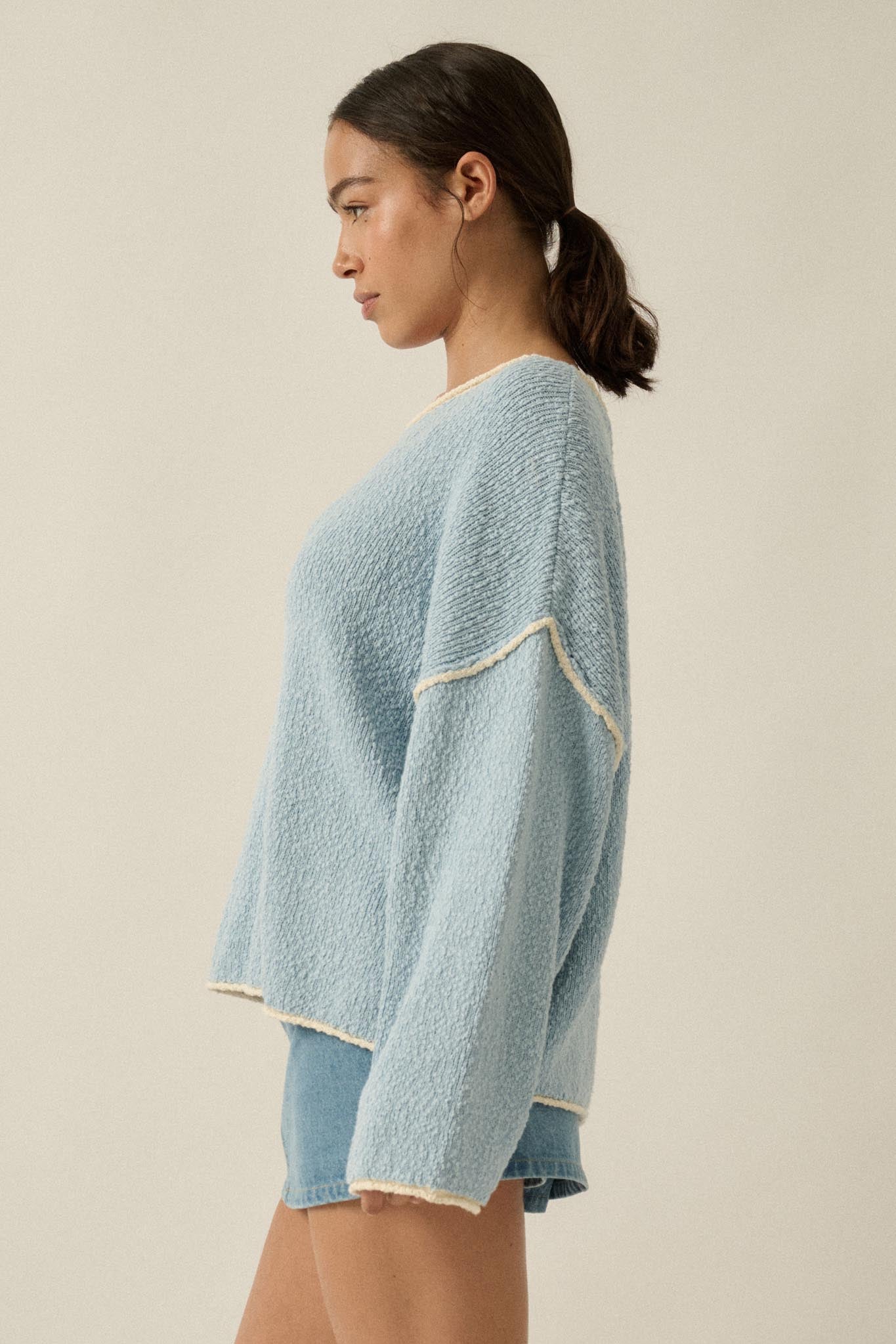Get Cozy Textured Knit Exposed-Seam Sweater