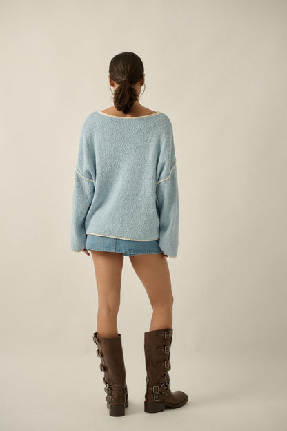 Get Cozy Textured Knit Exposed-Seam Sweater